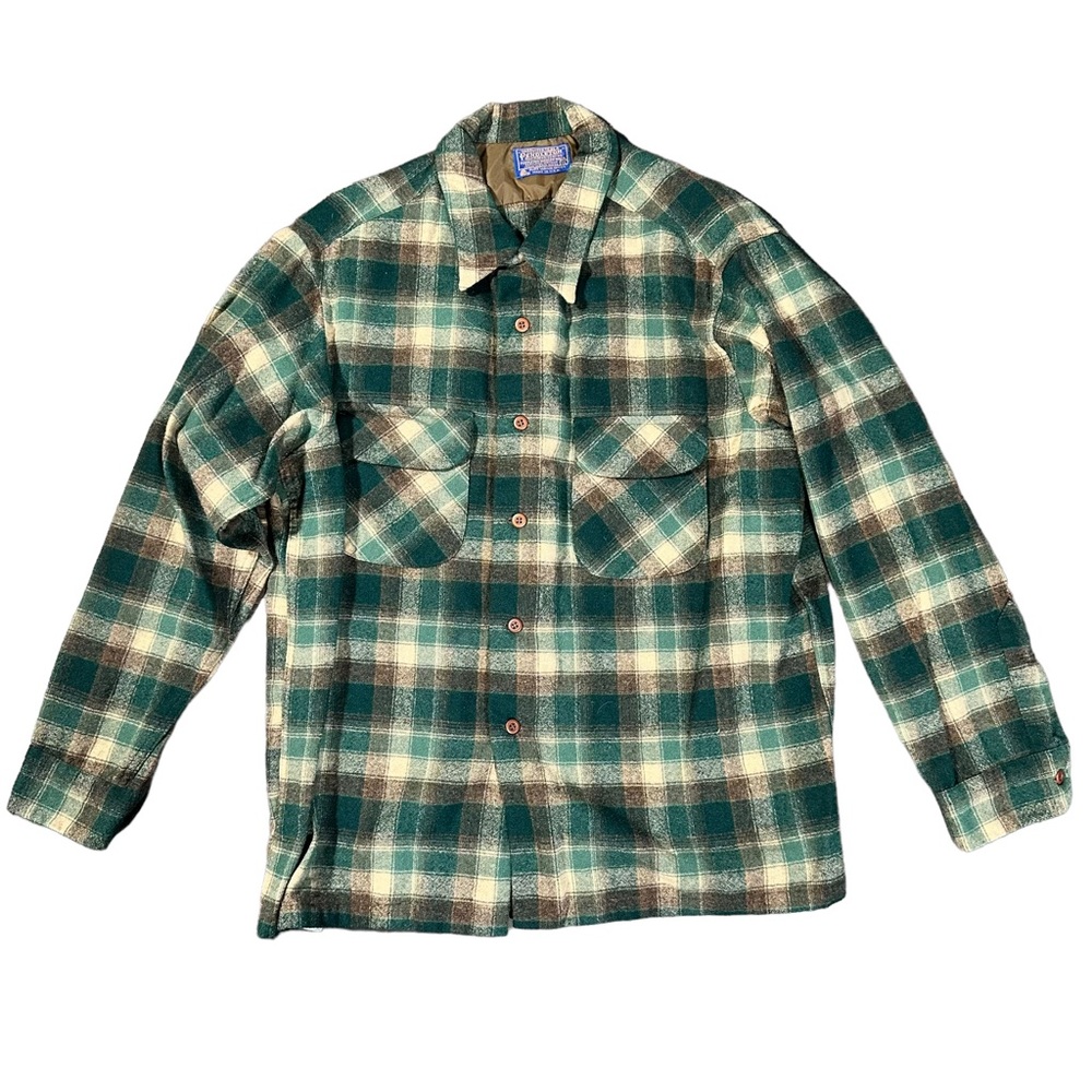 Vintage 60s Pendleton Virgin Wool Plaid Flannel Button Up Size XL
